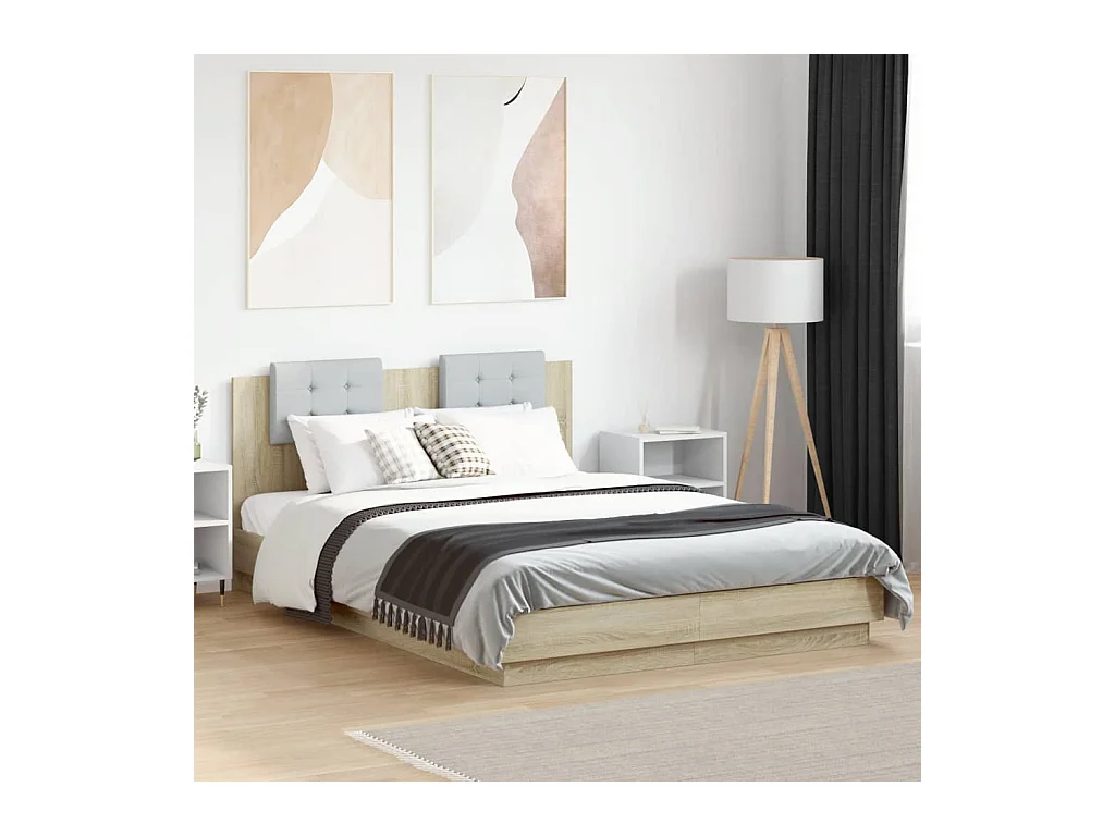 Lit double | Lit adulte | Cadre de lit avec LED chêne sonoma 150x200 cm