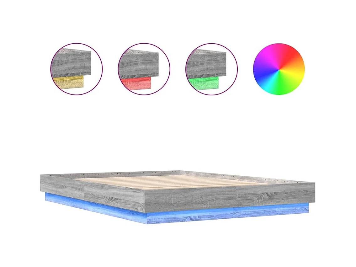 Lit double | Lit adulte | Cadre de lit avec LED sonoma gris 150x200 cm