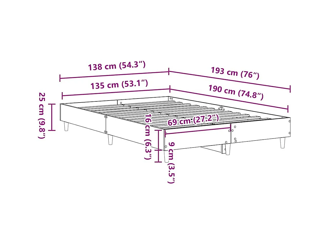 Lit double | Lit adulte | Cadre de lit Chêne noir 135x190 cm Bois d'ingénierie