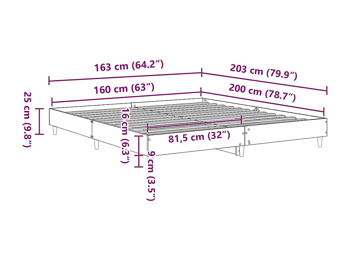 Lit double | Lit adulte | Cadre de lit Chêne noir 160x200 cm Bois d'ingénierie