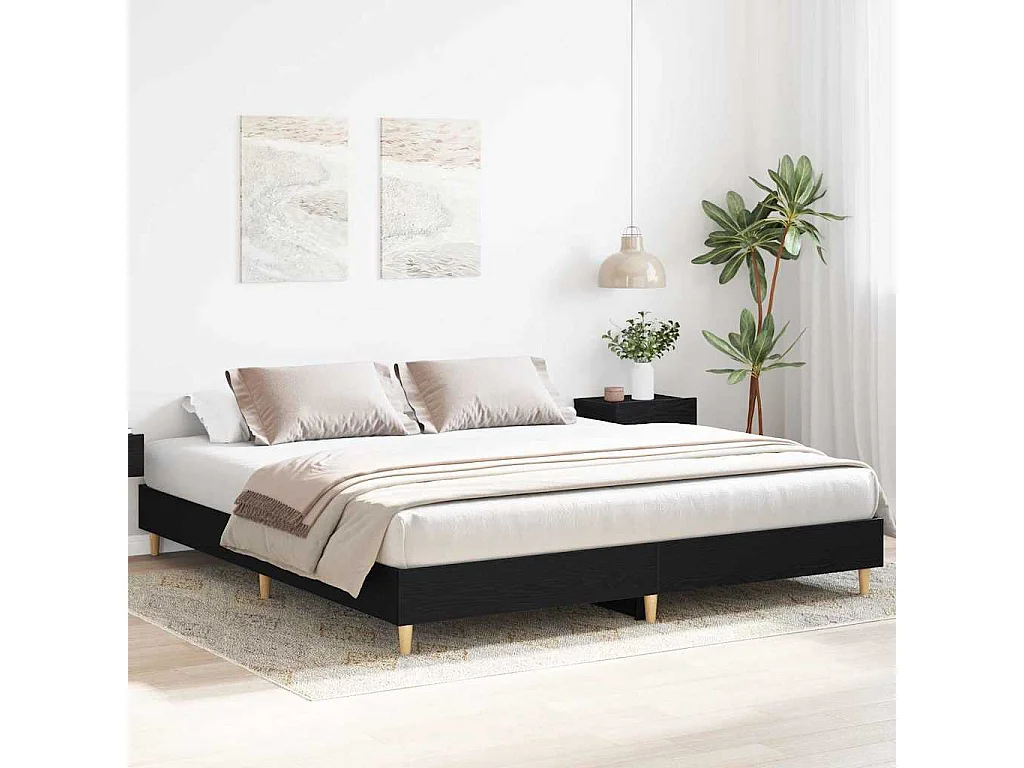 Lit double | Lit adulte | Cadre de lit Chêne noir 160x200 cm Bois d'ingénierie