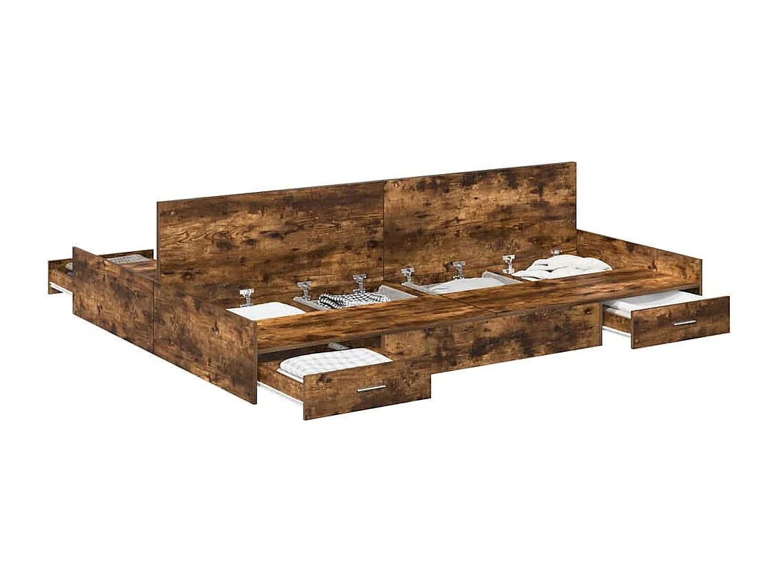 Lit double | Lit adulte | Cadre de lit avec rangement avec tiroir Chêne fumé 135x190 cm