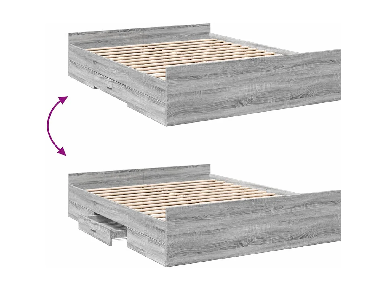 Lit double | Lit adulte | Cadre de lit avec tiroirs sonoma gris 150x200 cm