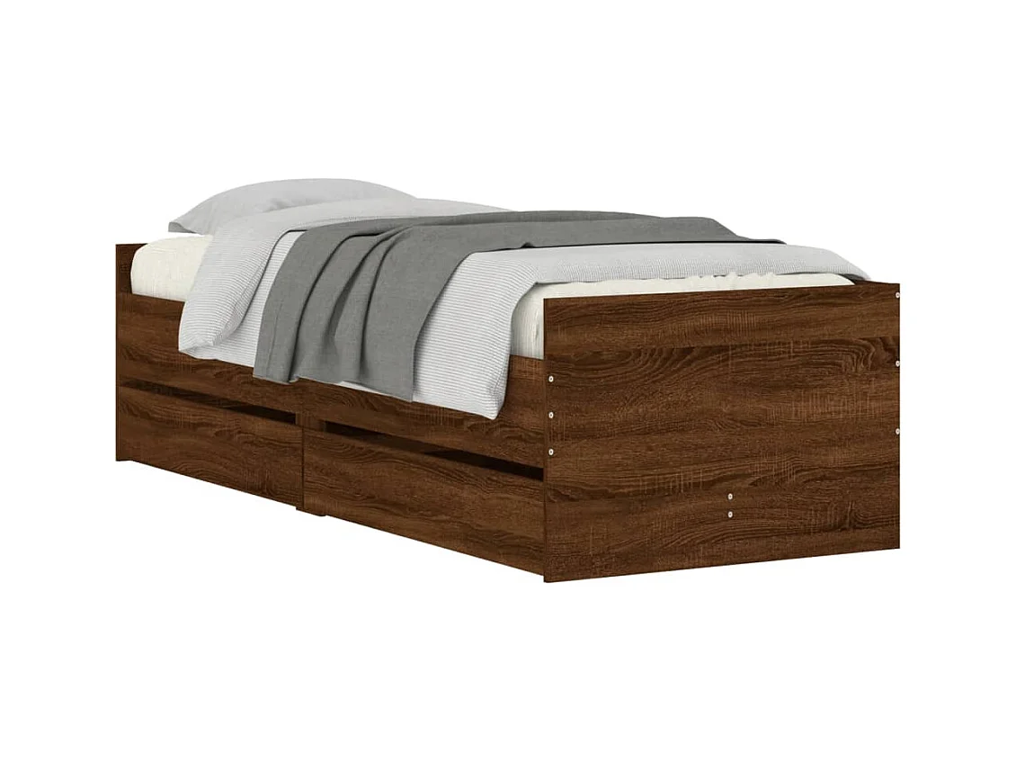Lit simple | Lit adulte, enfant | Cadre de lit avec tiroirs chêne marron 90x190 cm