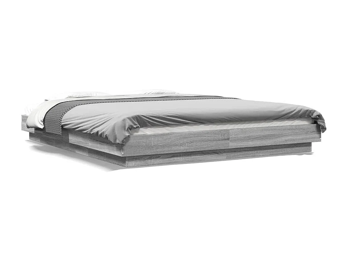 Lit double | Lit adulte | Cadre de lit et lumières LED sonoma gris 160x200cm