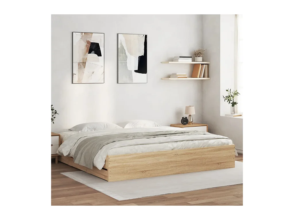 Lit double | Lit adulte | Cadre de lit avec tiroirs chêne sonoma 200x200 cm