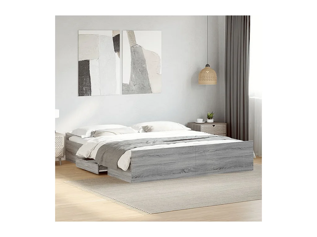 Lit double | Lit adulte | Cadre de lit avec tiroirs sonoma gris 180x200 cm