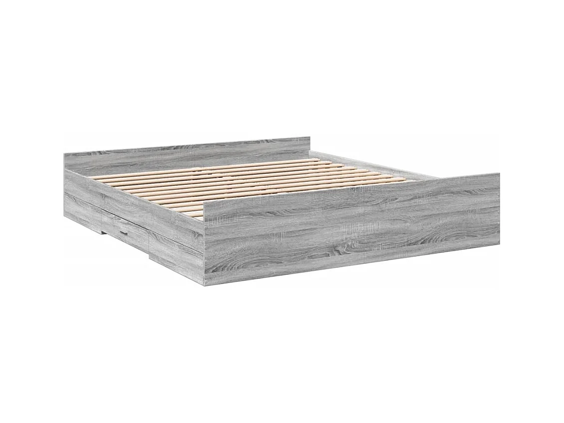 Lit double | Lit adulte | Cadre de lit avec tiroirs sonoma gris 180x200 cm