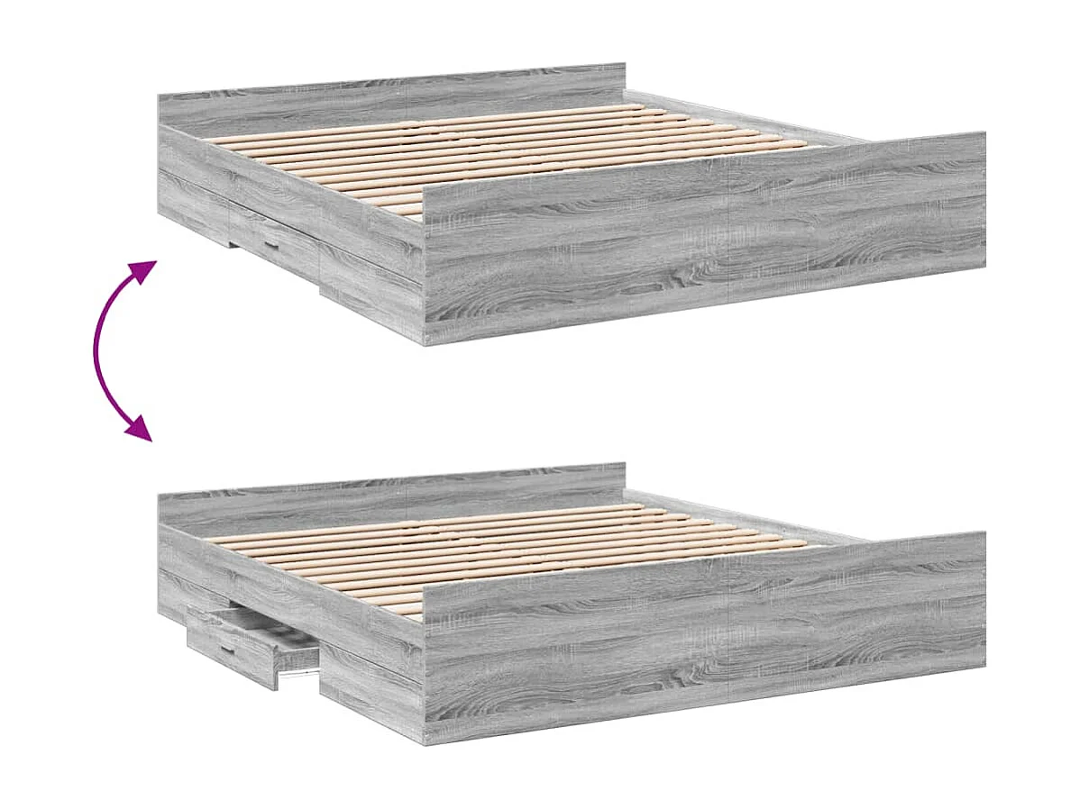 Lit double | Lit adulte | Cadre de lit avec tiroirs sonoma gris 180x200 cm