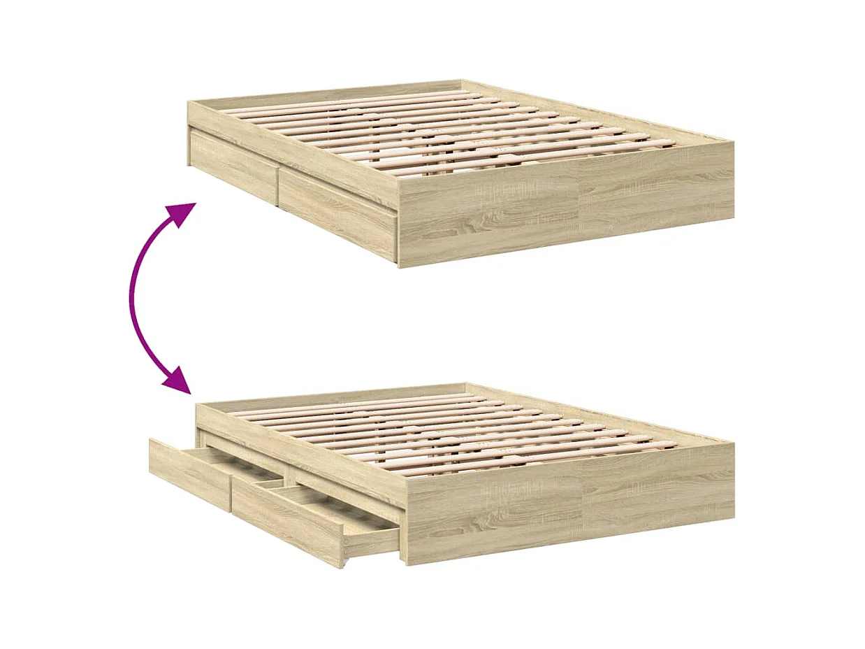 Lit double | Lit adulte | Cadre de lit avec tiroirs chêne sonoma 140x190 cm