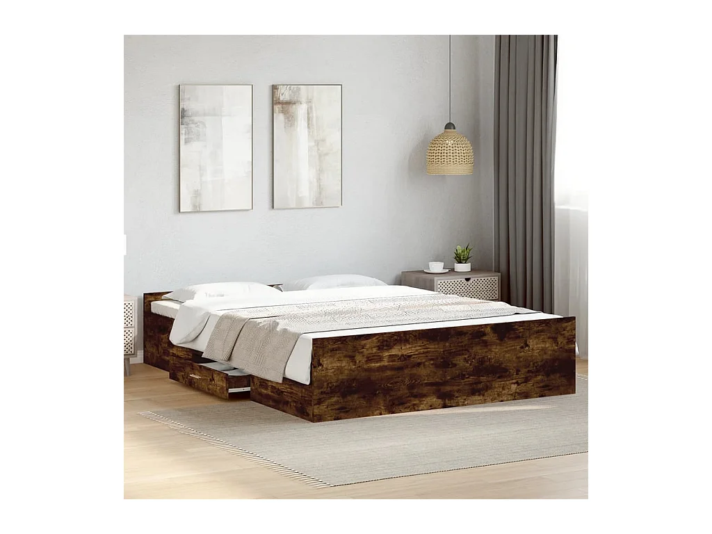 Lit double | Lit adulte | Cadre de lit avec tiroirs chêne fumé 160x200 cm