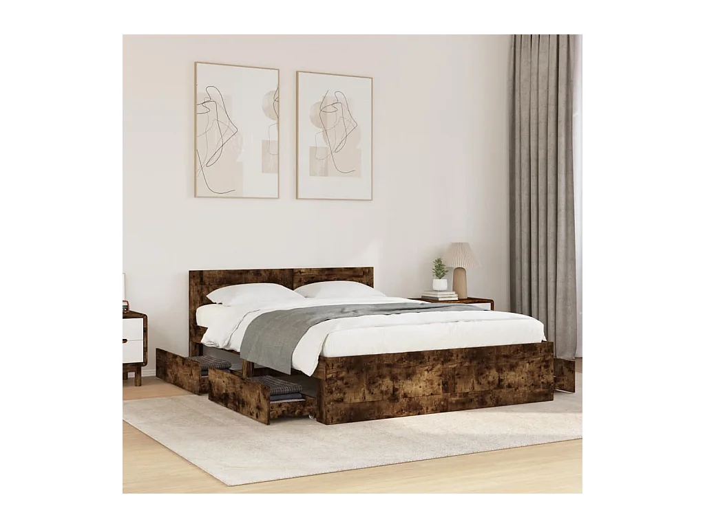 Lit simple | Lit adulte, enfant | Cadre de lit et tête de lit chêne fumé 120x190 cm