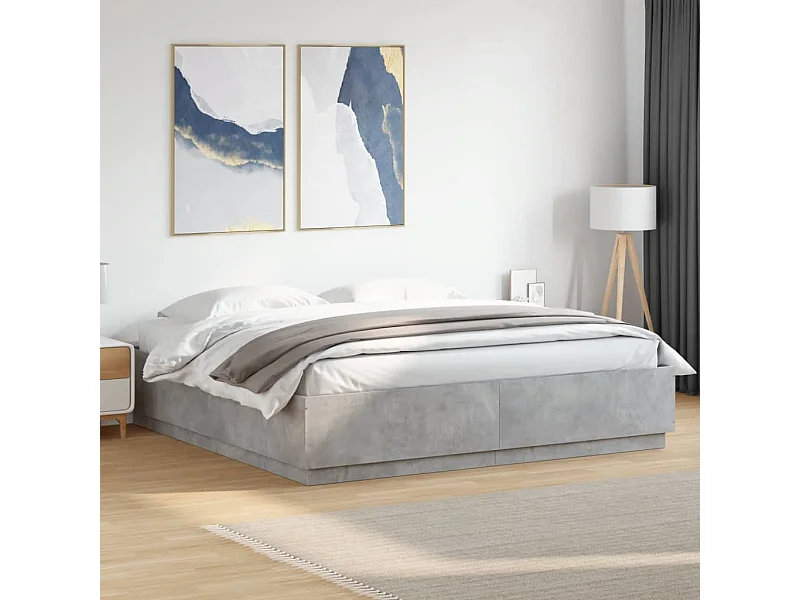 Lit double | Lit adulte | Cadre de lit avec LED gris béton 200x200 cm
