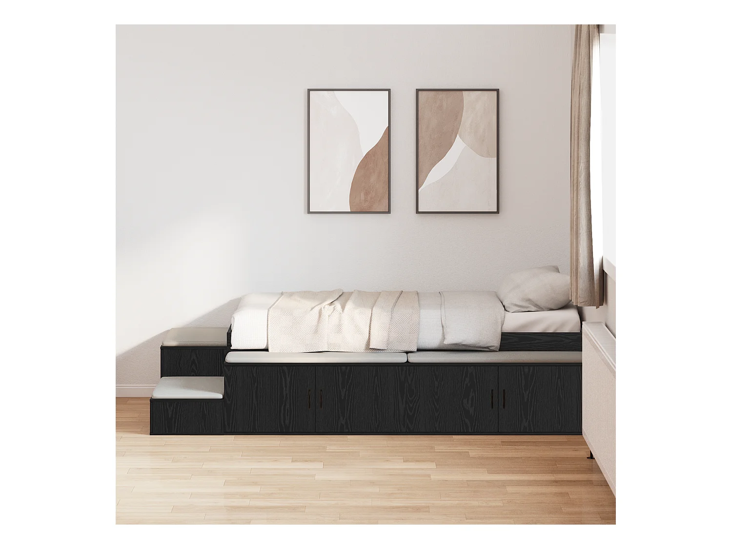 Lit simple | Lit adulte, enfant | Cadre de lit avec rangement Chêne noir 234x103x53.5 cm