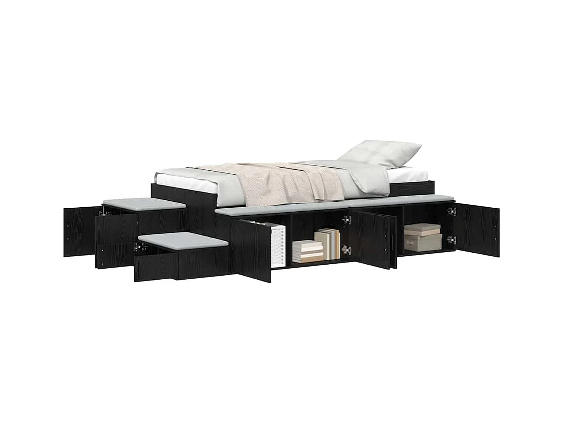 Lit simple | Lit adulte, enfant | Cadre de lit avec rangement Chêne noir 234x103x53.5 cm