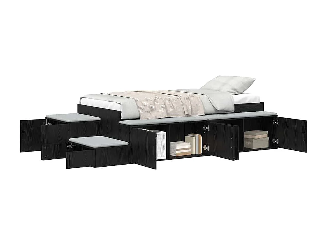 Lit simple | Lit adulte, enfant | Cadre de lit avec rangement Chêne noir 234x103x53.5 cm