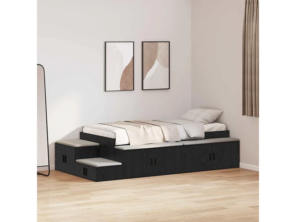Lit simple | Lit adulte, enfant | Cadre de lit avec rangement Chêne noir 234x103x53.5 cm