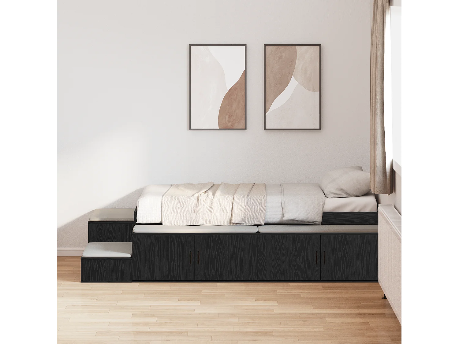 Lit simple | Lit adulte, enfant | Cadre de lit avec rangement Chêne noir 234x103x53.5 cm