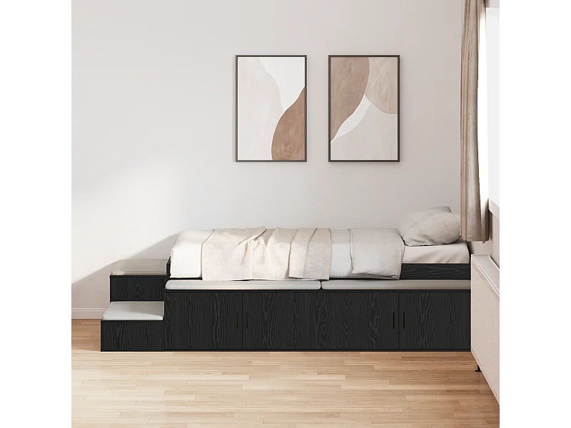 Lit simple | Lit adulte, enfant | Cadre de lit avec rangement Chêne noir 234x103x53.5 cm