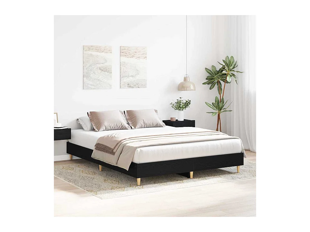 Lit double | Lit adulte | Cadre de lit Chêne noir 150x200 cm Bois d'ingénierie