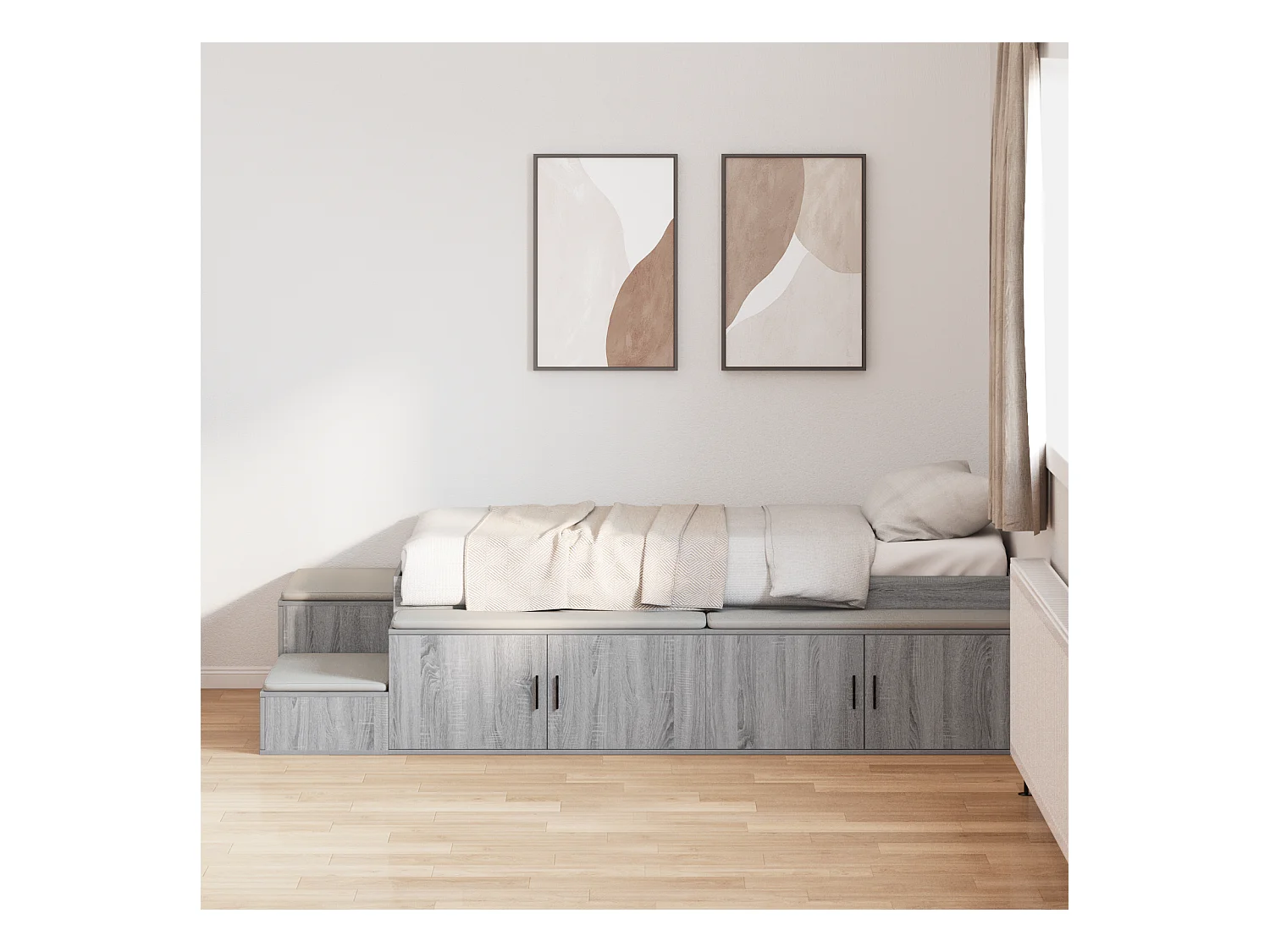 Lit simple | Lit adulte, enfant | Cadre de lit avec rangement Sonoma gris 90x200 cm cm