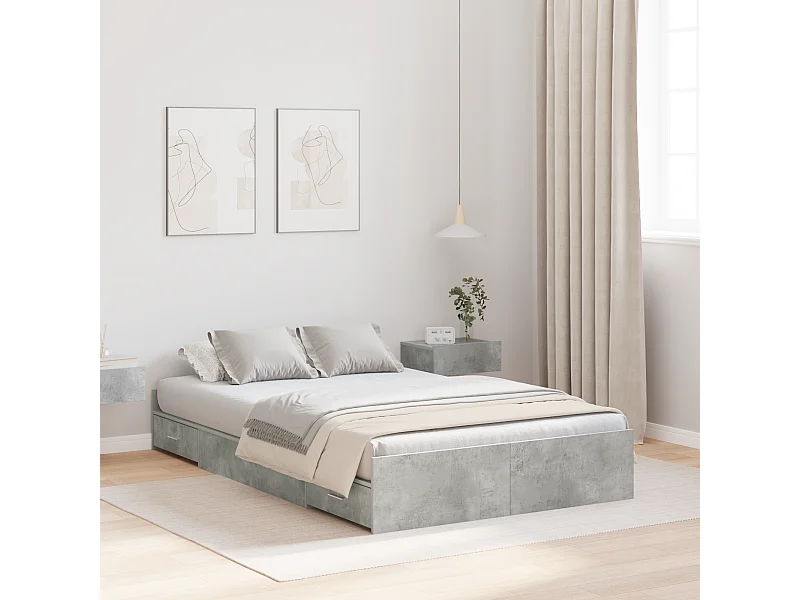 Lit simple | Lit adulte, enfant | Cadre de lit avec rangement avec tiroir Gris béton 120x190 cm