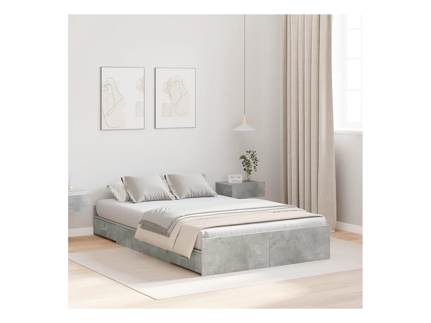 Lit simple | Lit adulte, enfant | Cadre de lit avec rangement avec tiroir Gris béton 120x190 cm
