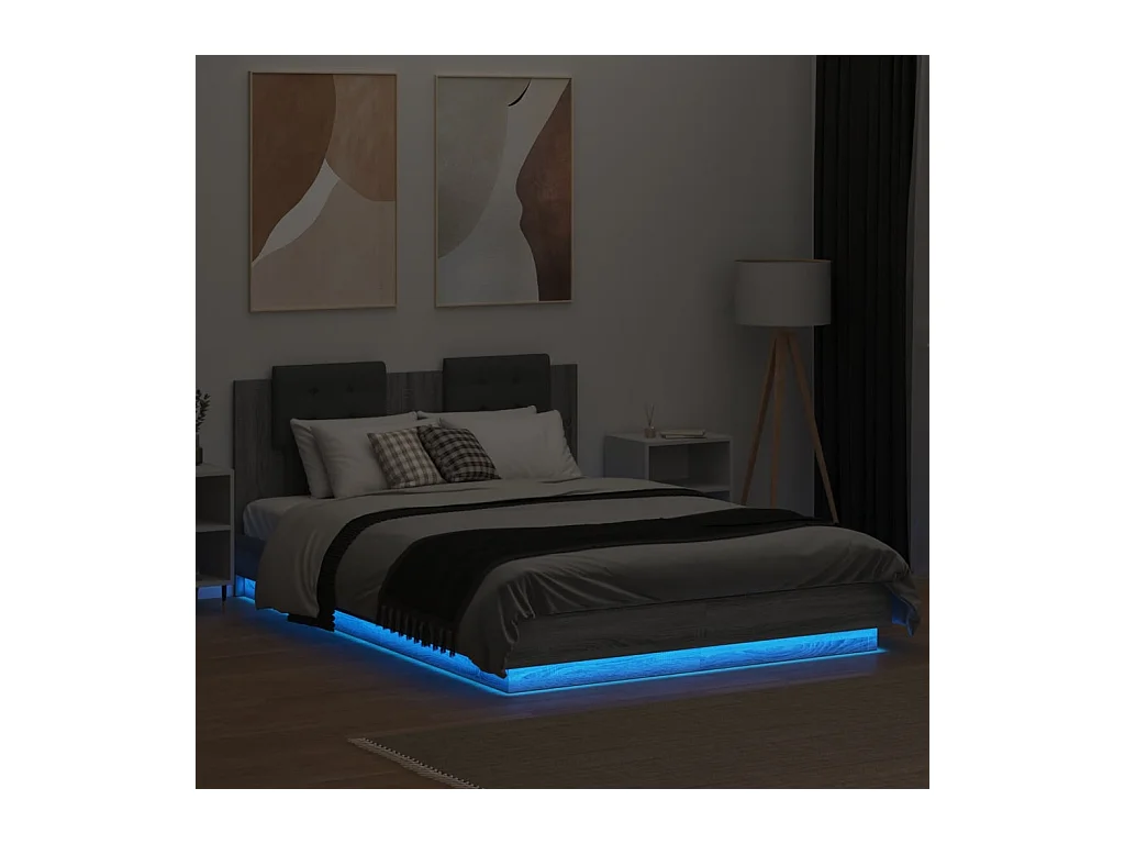 Lit double | Lit adulte | Cadre de lit avec LED sonoma gris 140x200 cm