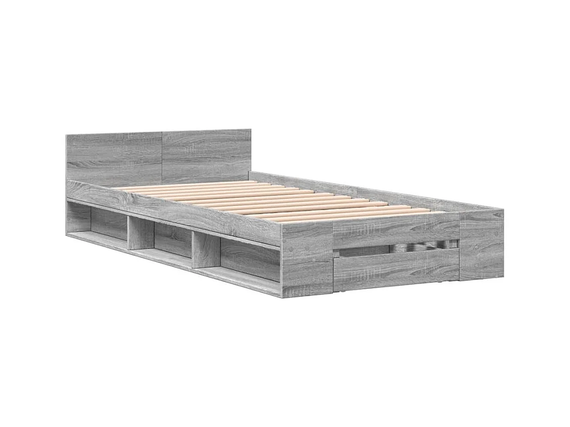 Lit simple | Lit adulte, enfant | Cadre de lit avec tiroir sonoma gris 100x200 cm