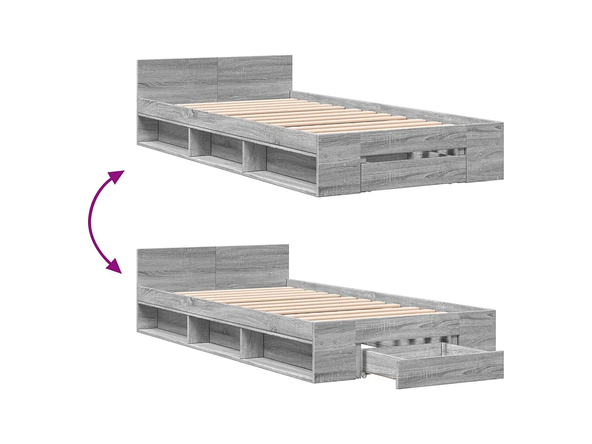 Lit simple | Lit adulte, enfant | Cadre de lit avec tiroir sonoma gris 100x200 cm