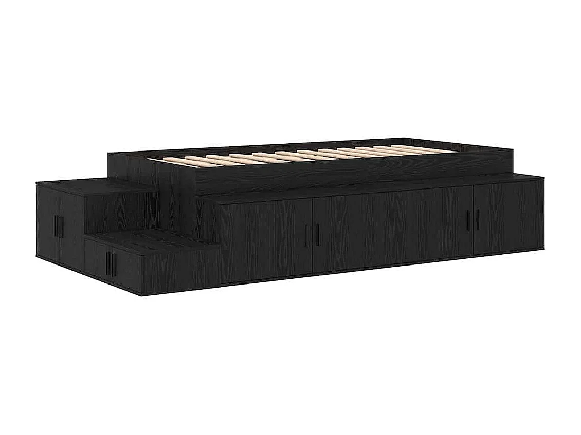 Lit simple | Lit adulte, enfant | Cadre de lit avec rangement Chêne noir 244x127x53.5 cm