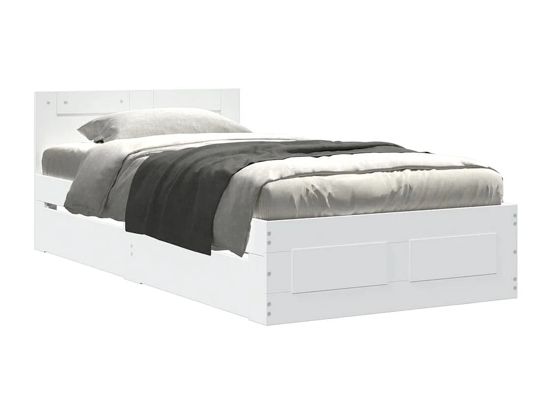 Lit simple | Lit adulte, enfant | Cadre de lit avec tête de lit blanc 75x190 cm