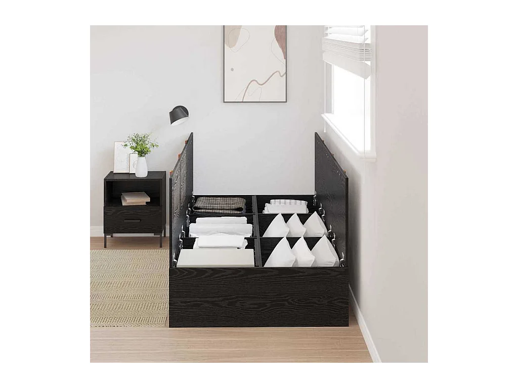 Lit simple | Lit adulte, enfant | Cadre de lit de rangement en chêne noir 80x200 cm