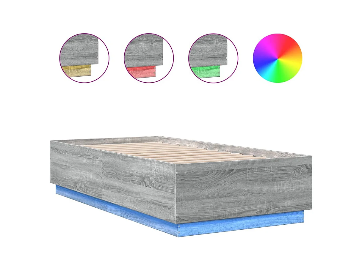 Lit simple | Lit adulte, enfant | Cadre de lit avec LED sonoma gris 75x190 cm