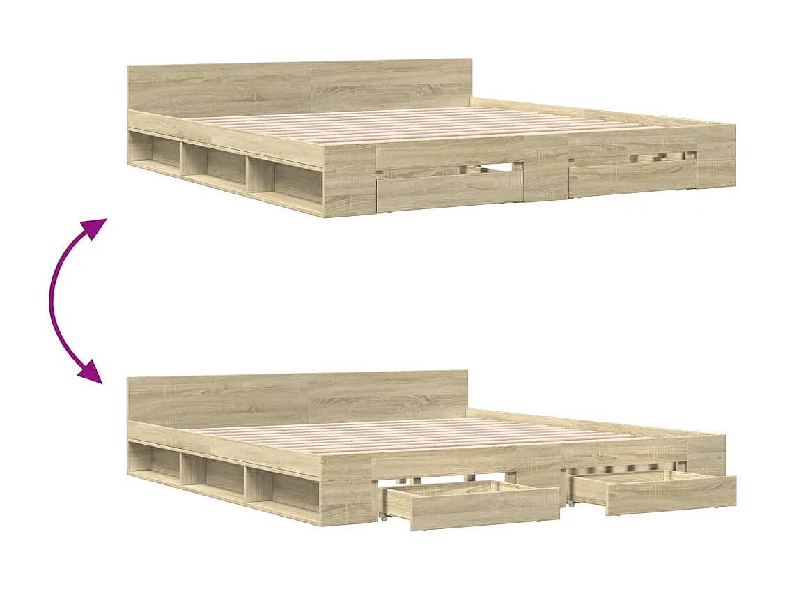 Lit double | Lit adulte | Cadre de lit avec tiroirs chêne sonoma 180x200 cm