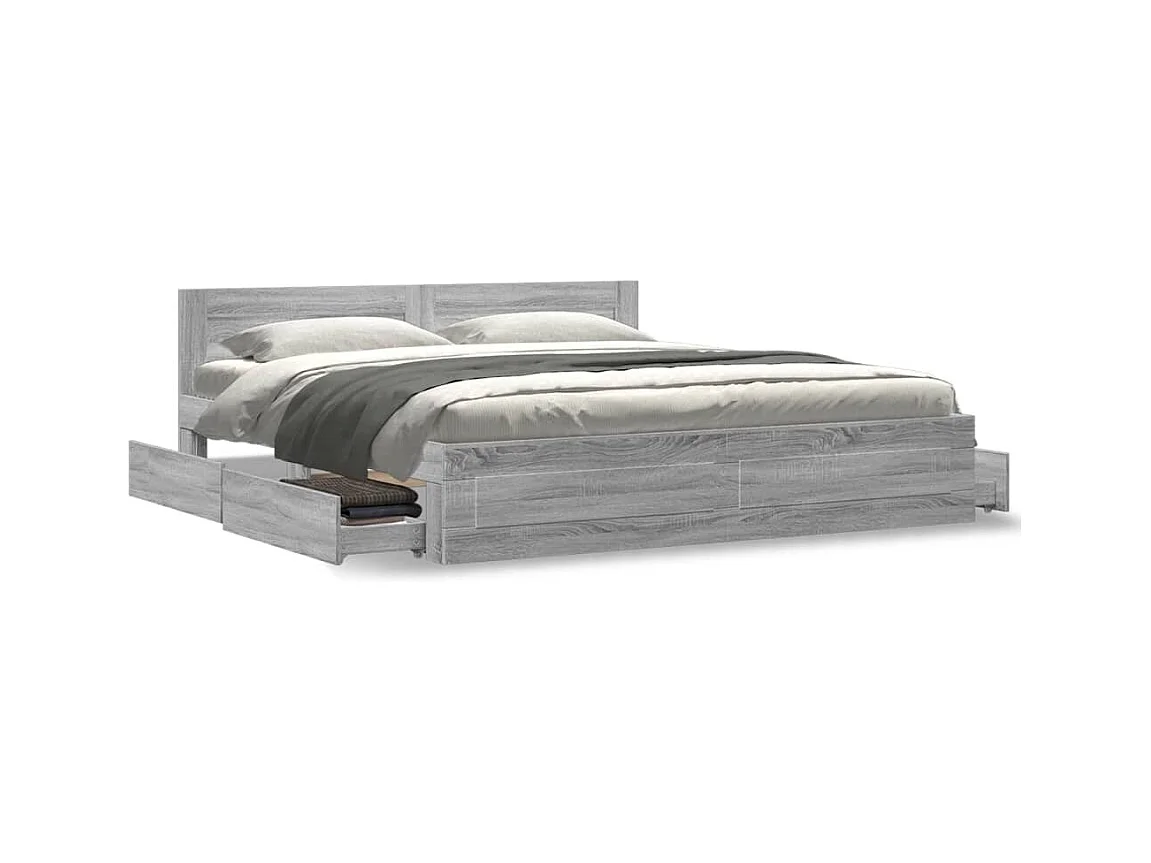 Lit double | Lit adulte | Cadre de lit et tête de lit sonoma gris 180x200 cm