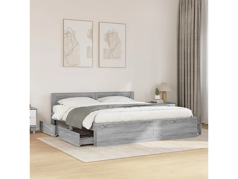 Lit double | Lit adulte | Cadre de lit et tête de lit sonoma gris 180x200 cm