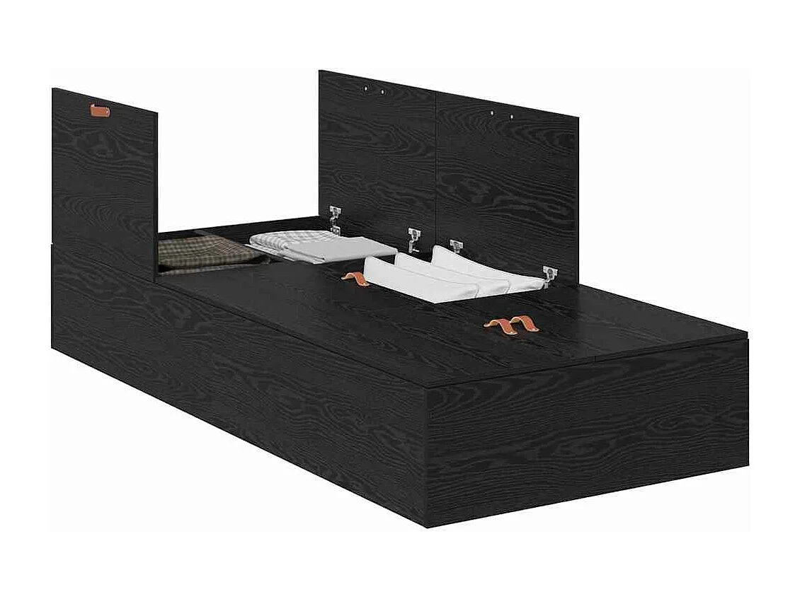 Lit simple | Lit adulte, enfant | Cadre de lit Noir en Chêne avec Rangement 90x200 cm