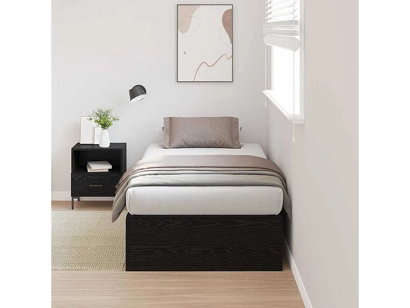 Lit simple | Lit adulte, enfant | Cadre de lit Noir en Chêne avec Rangement 90x200 cm