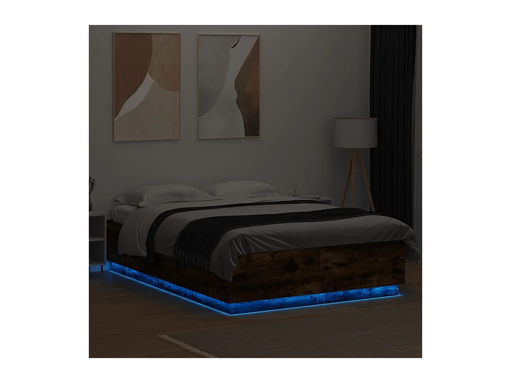Lit double | Lit adulte | Cadre de lit avec LED chêne fumé 150x200 cm