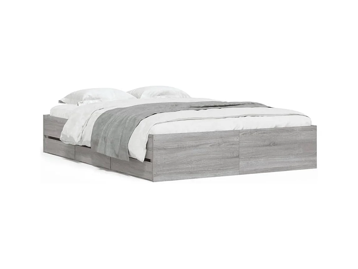 Lit simple | Lit adulte, enfant | Cadre de lit avec tiroirs sonoma gris 120x190 cm