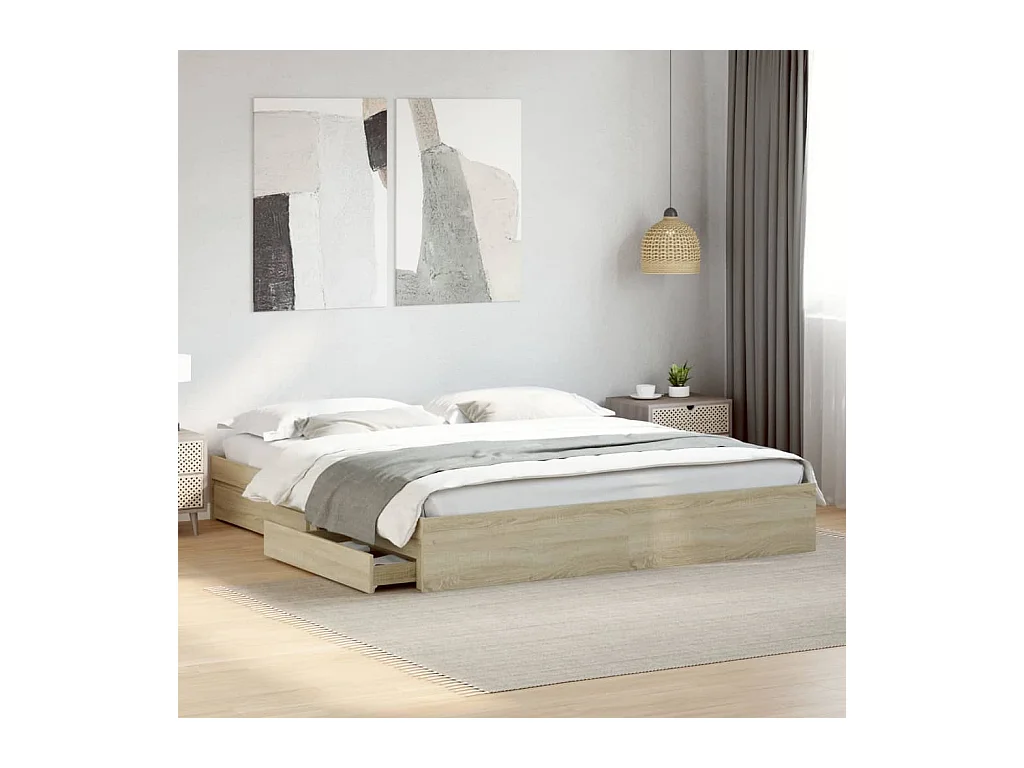 Lit double | Lit adulte | Cadre de lit avec tiroirs chêne sonoma 180x200 cm