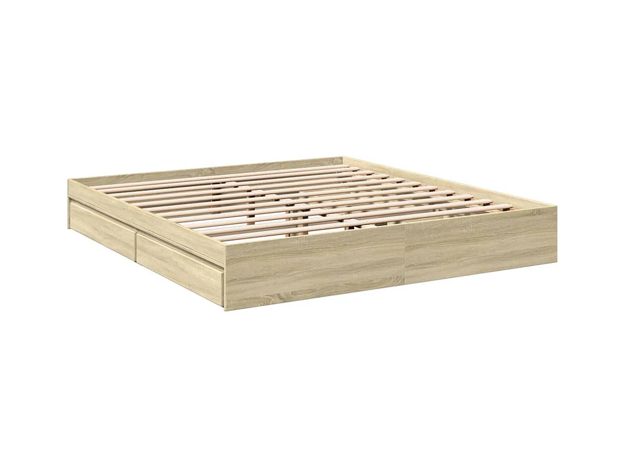 Lit double | Lit adulte | Cadre de lit avec tiroirs chêne sonoma 180x200 cm