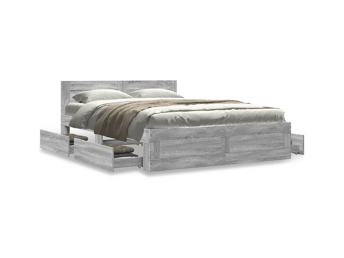 Lit simple | Lit adulte, enfant | Cadre de lit et tête de lit sonoma gris 120x190 cm