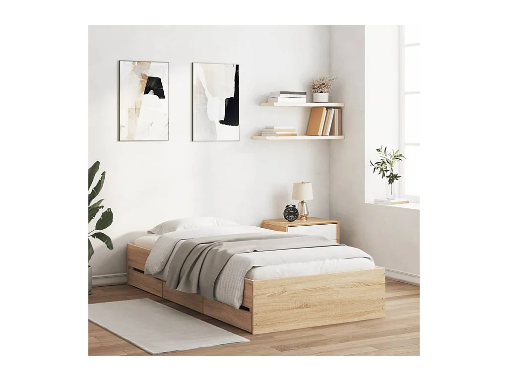 Lit simple | Lit adulte, enfant | Cadre de lit avec tiroirs chêne sonoma 90x200 cm