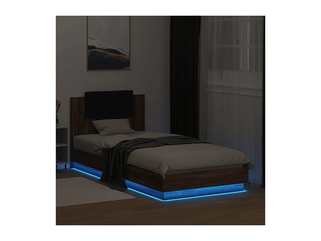 Lit simple | Lit adulte, enfant | Cadre de lit avec LED chêne marron 100x200 cm