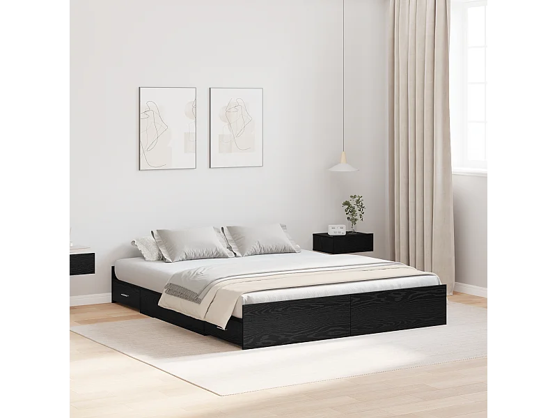 Lit double | Lit adulte | Cadre de lit avec rangement avec tiroir Chêne noir 135x190 cm