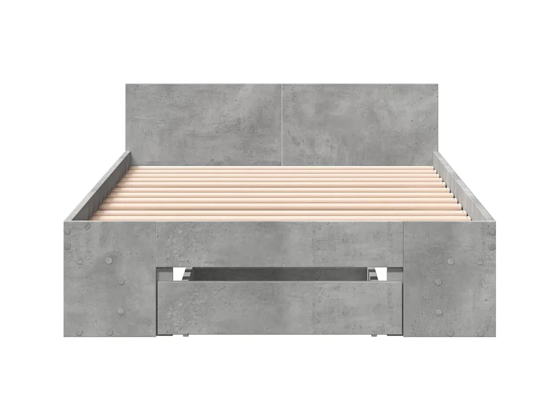 Lit simple | Lit adulte, enfant | Cadre de lit avec tiroir gris béton 90x190 cm