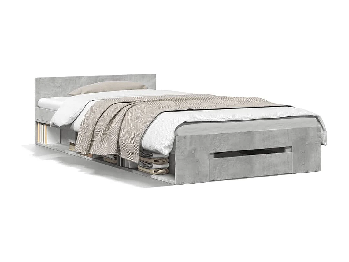 Lit simple | Lit adulte, enfant | Cadre de lit avec tiroir gris béton 90x190 cm