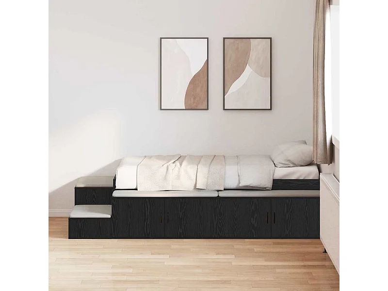 Lit simple | Lit adulte, enfant | Cadre de lit avec rangement Chêne noir 234x118x53.5 cm